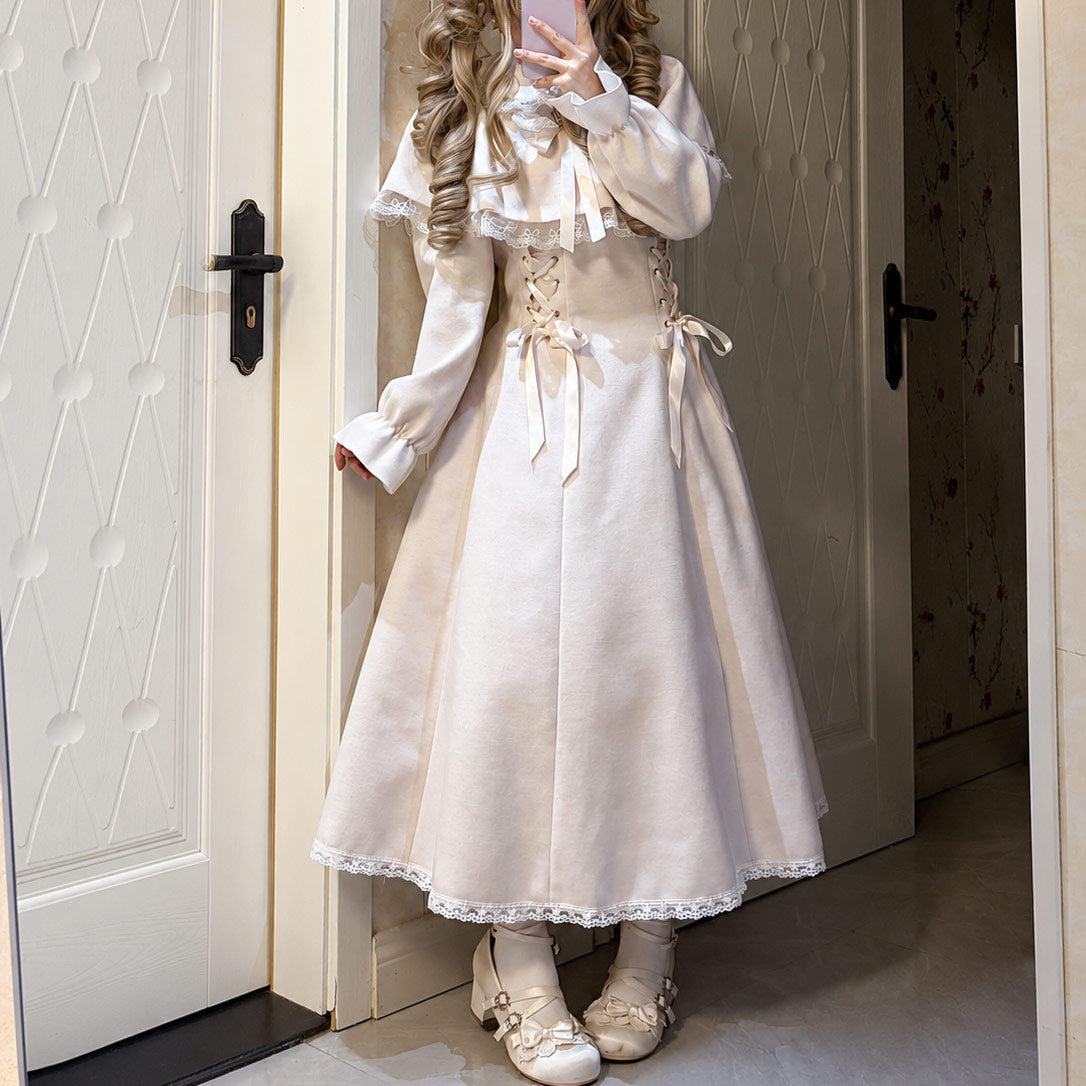 Lolita Lace Bow Dress Vintage Princess Style Midi Dress for Women SE23968