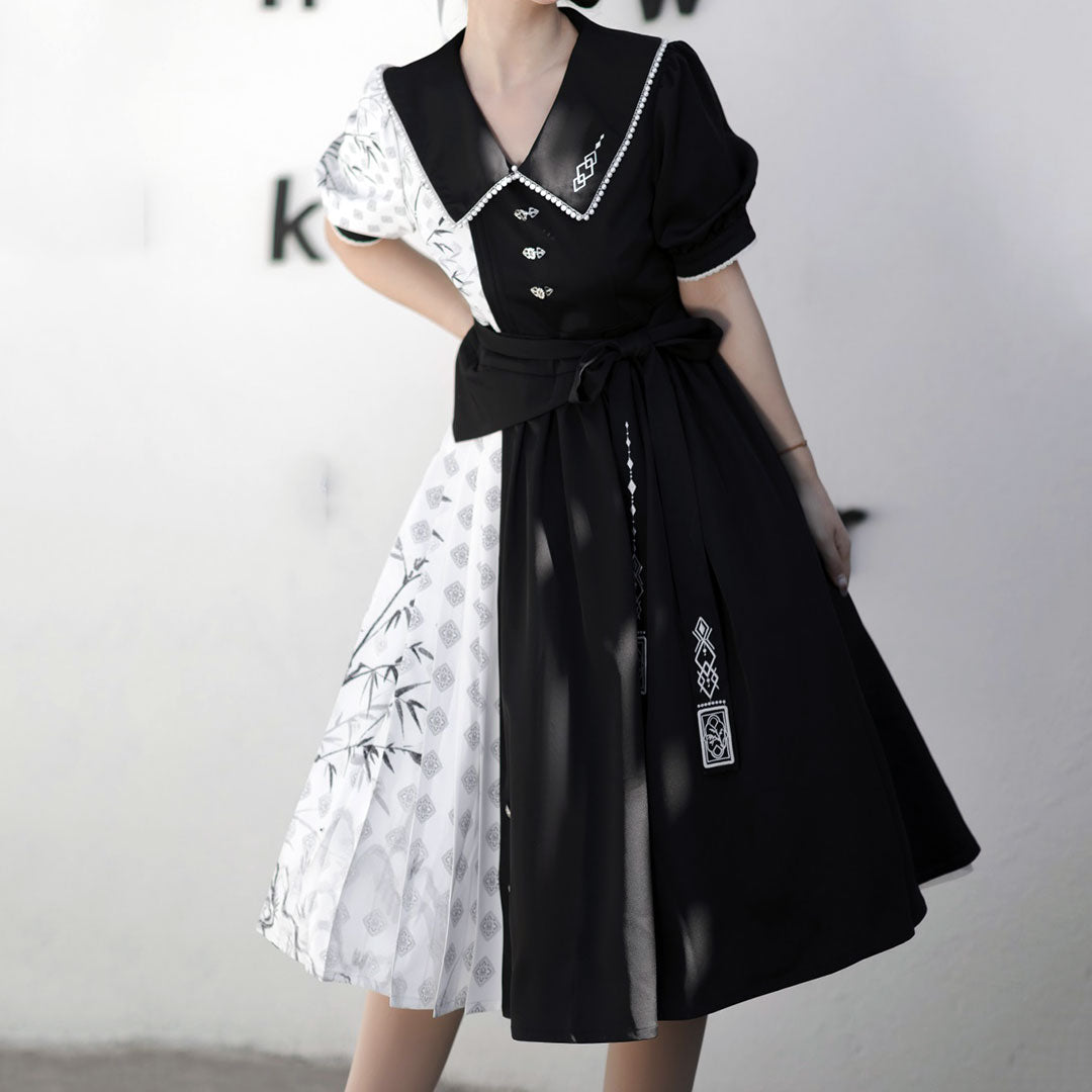 Bamboo Bow Black Hanfu Dress SE23102