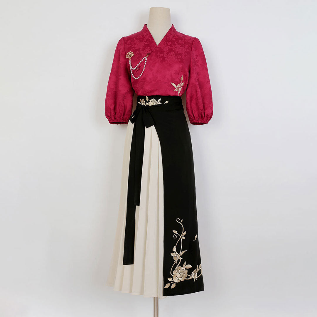 Rose Flower Shirt Skirt Set SE23024