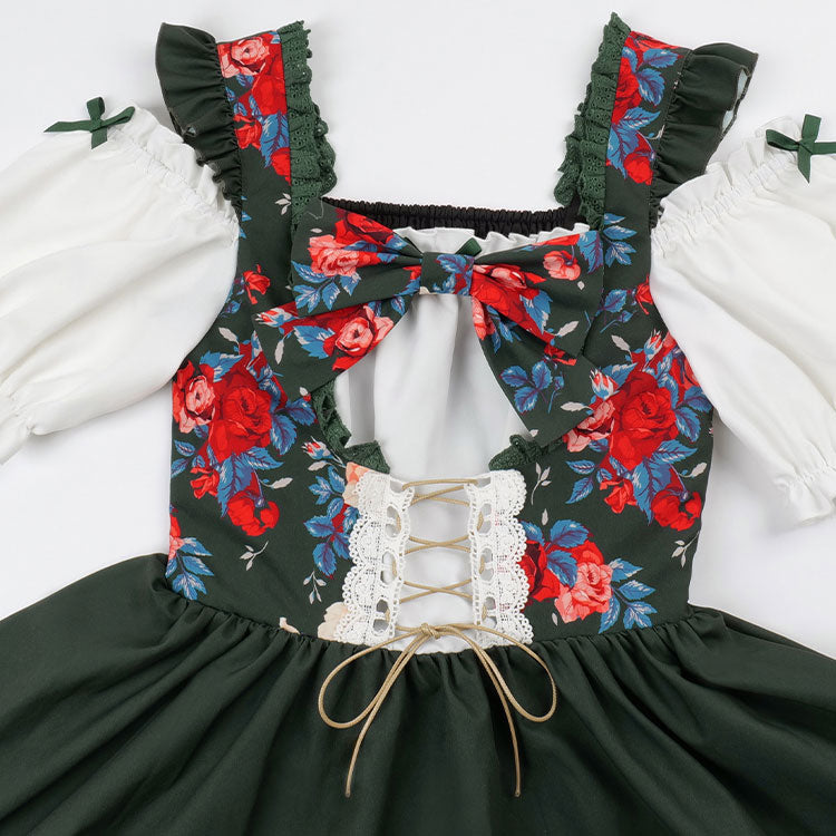 Floral Bow Green Dress SE23079
