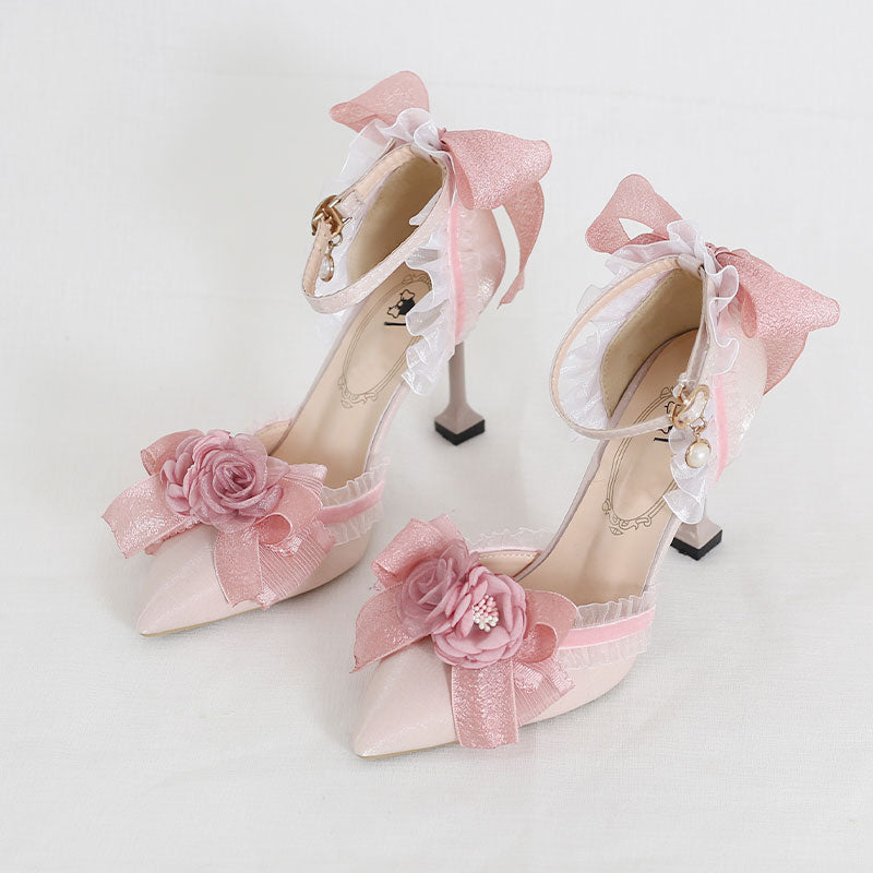 Lace Flower Bow Heels Shoes SE23085