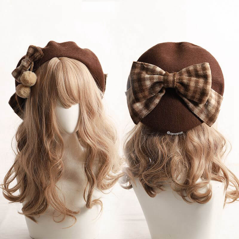 Retro Plaid Bow Beret Cap SE22939