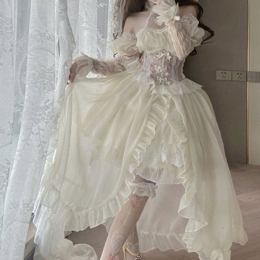 Lace Bow Flower Mesh Dress SE23083