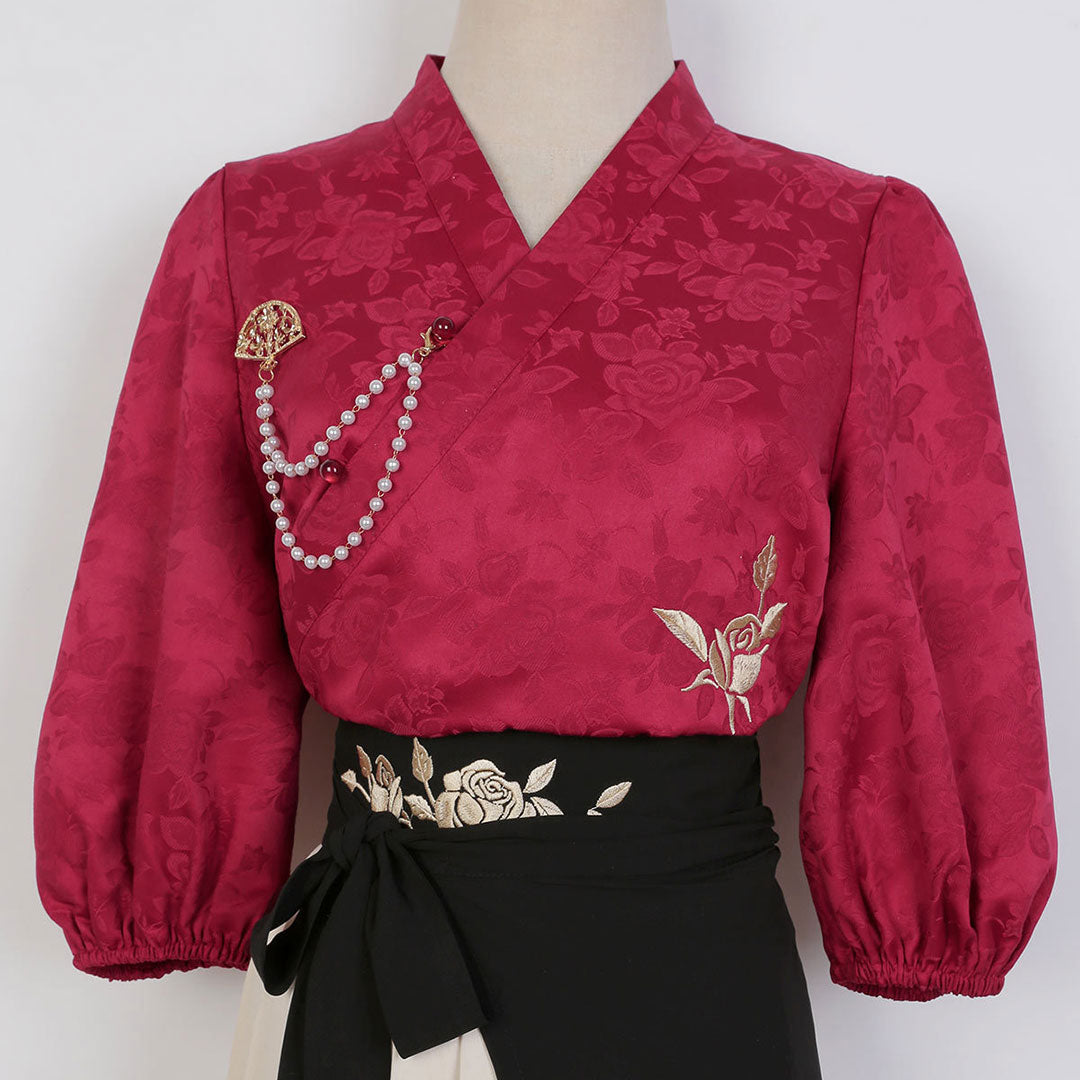 Rose Flower Shirt Skirt Set SE23024