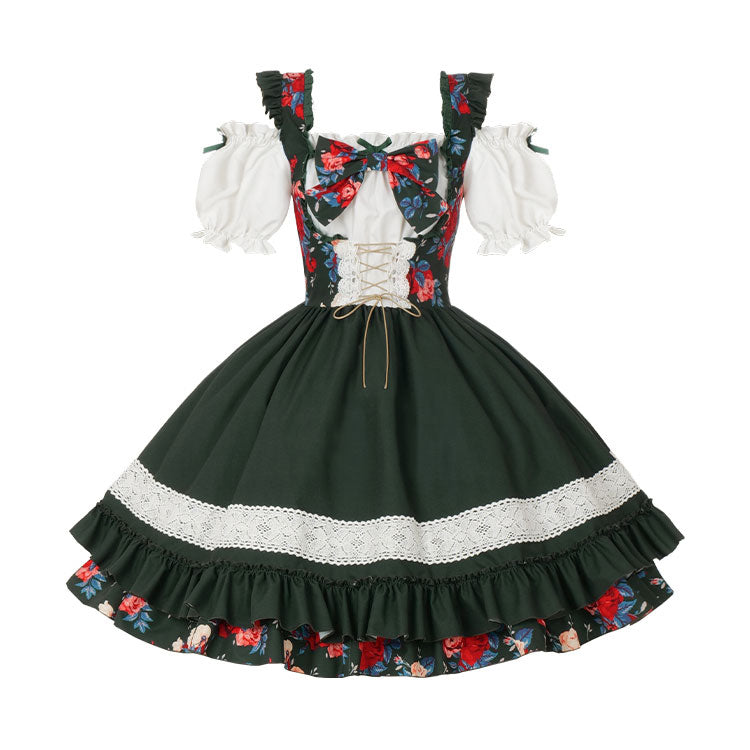 Floral Bow Green Dress SE23079