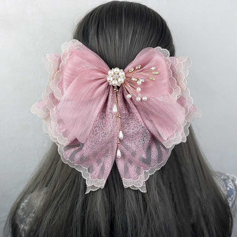 Pink Bow Lace Flower Hair Pin SE23047