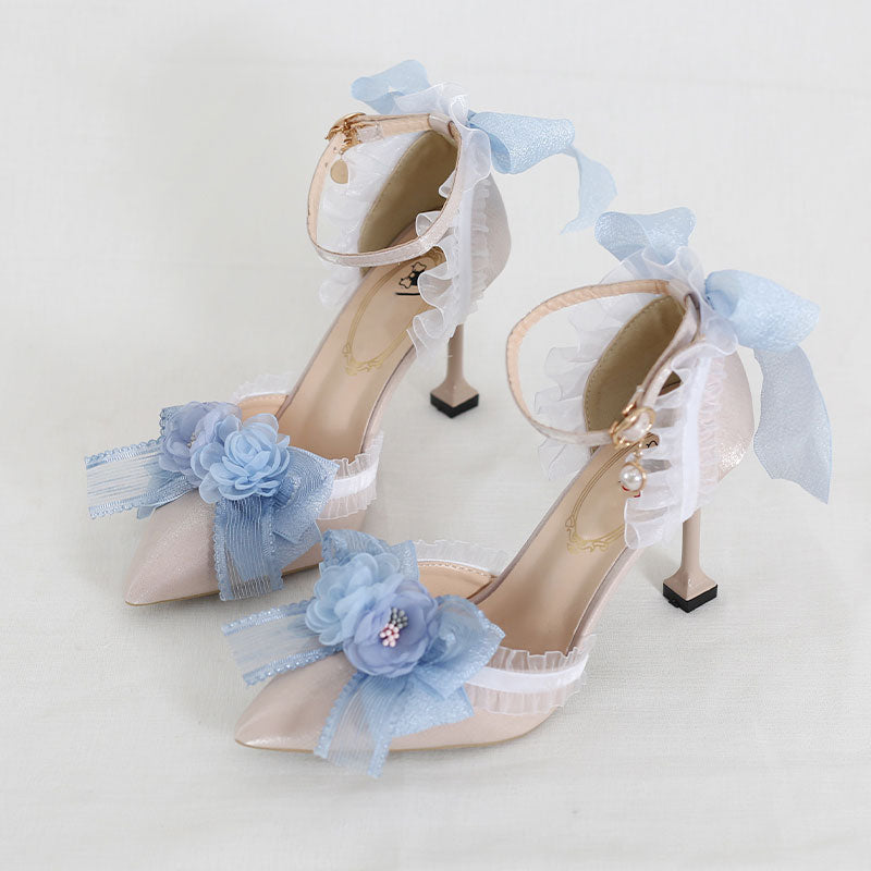 Lace Flower Bow Heels Shoes SE23085