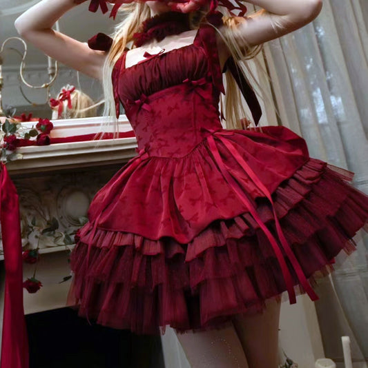 Lace Bow Red Dress SE23129