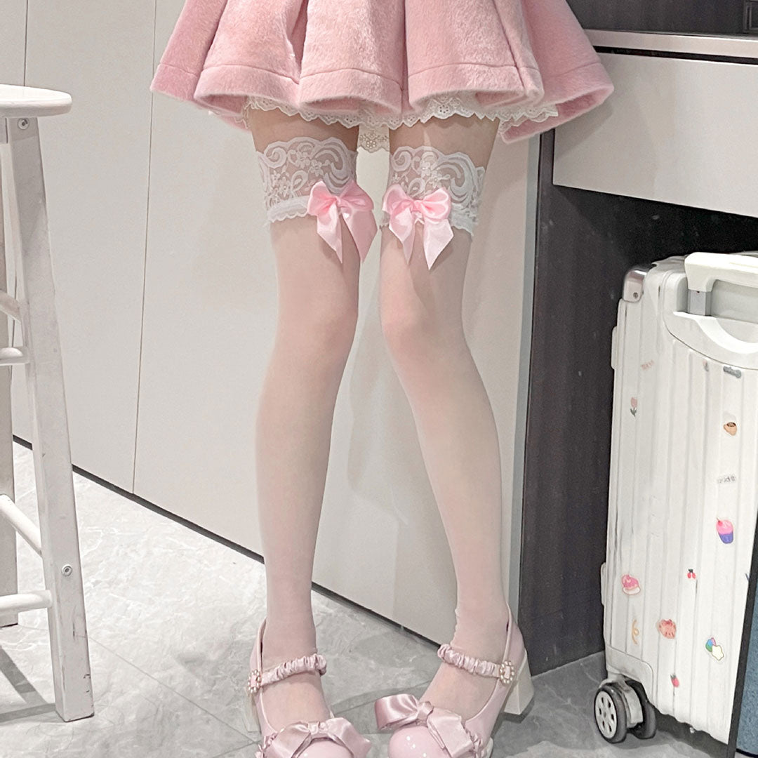 Lace Flower Bow Stocking SE23033