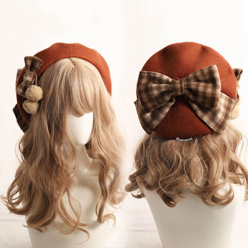 Retro Plaid Bow Beret Cap SE22939