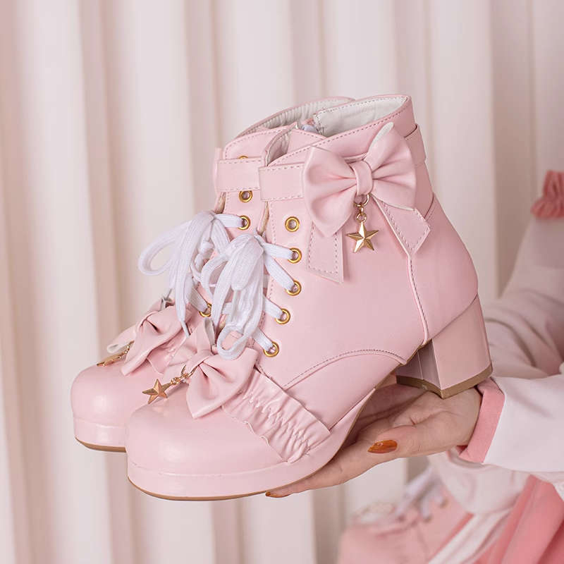 Star Bow Thick Heel Boots SE23028