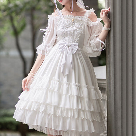 White Lace Bow Suspender Dress SE23161