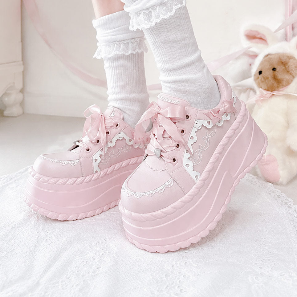 Gothic Lolita Platform Sneakers with Lace Bow SE23982
