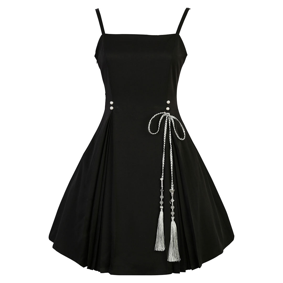Fringed Butterfly Flower Black Dress SE23072