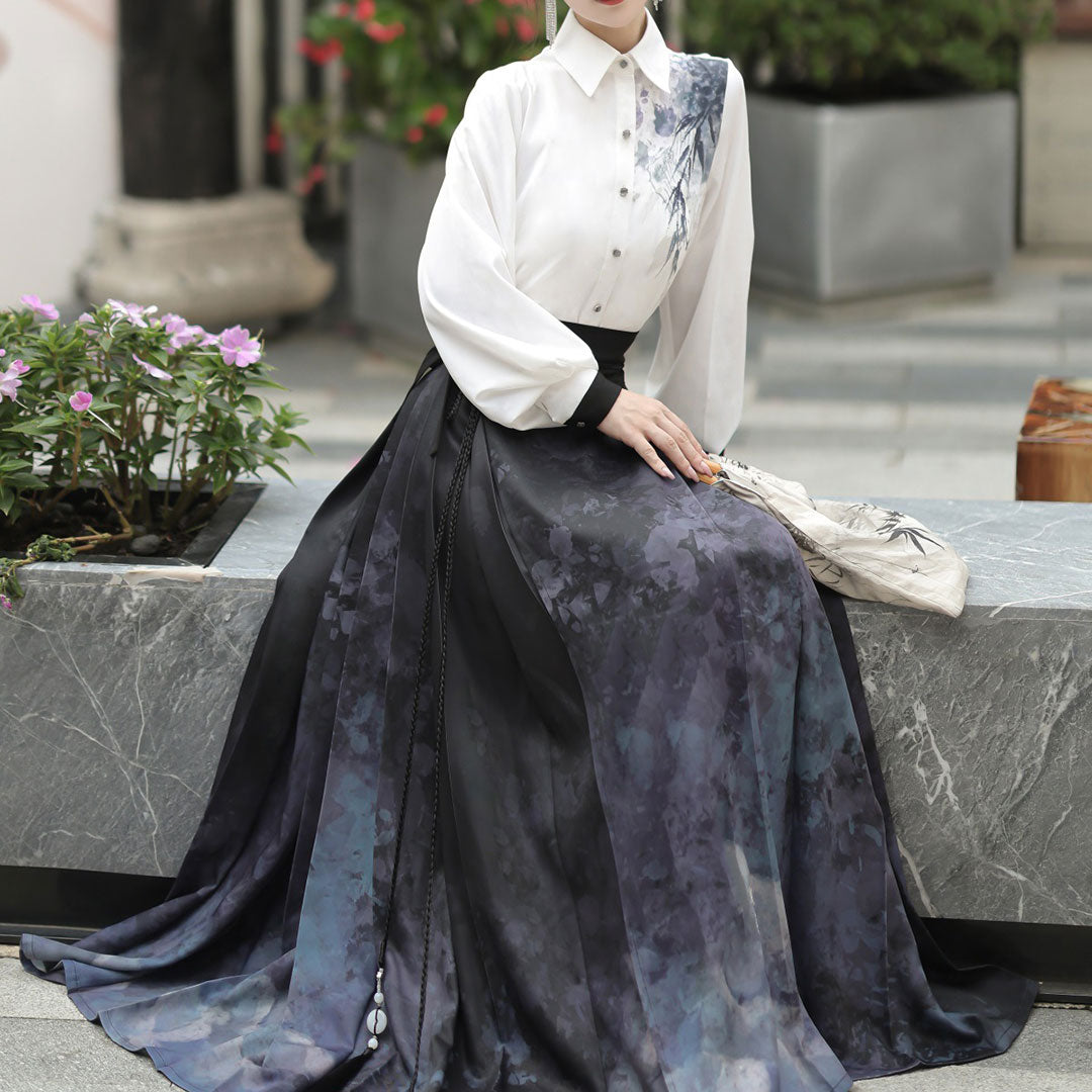 Bamboo Leaf Blouse Hanfu Skirt Set SE22956