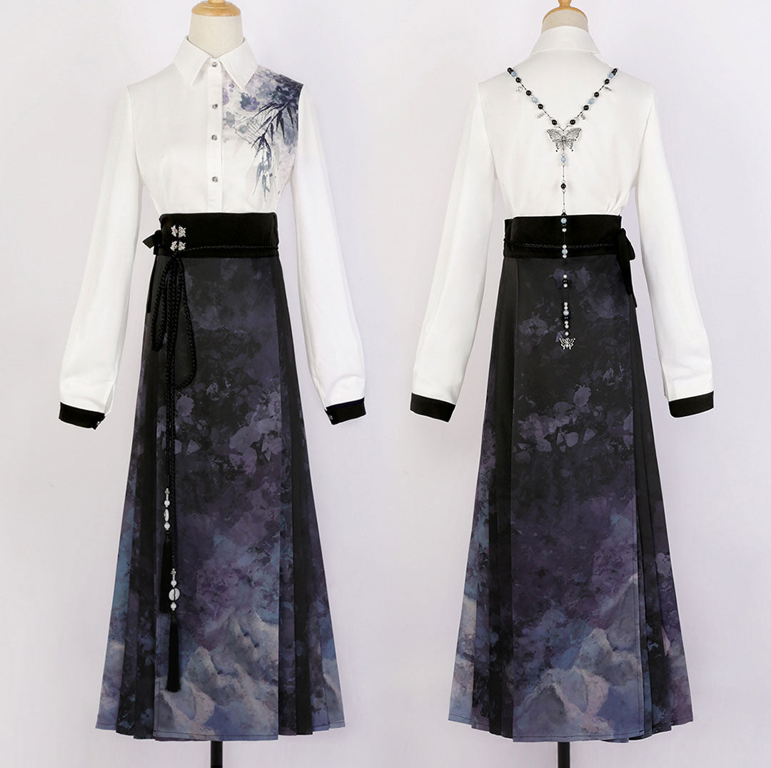 Bamboo Leaf Blouse Hanfu Skirt Set SE22956