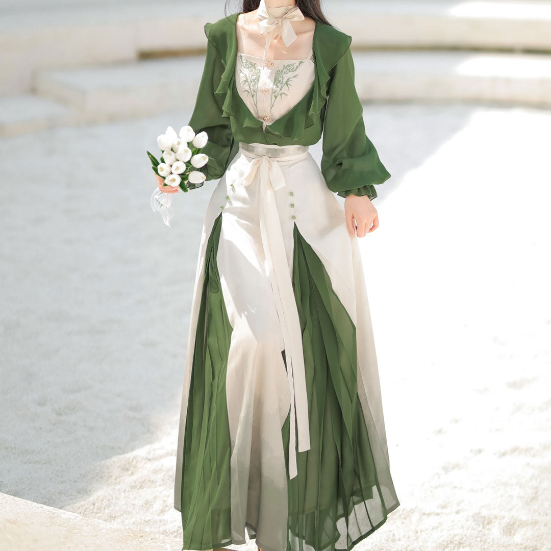 Bamboo Leaf Flower Hanfu Dress Set SE22689