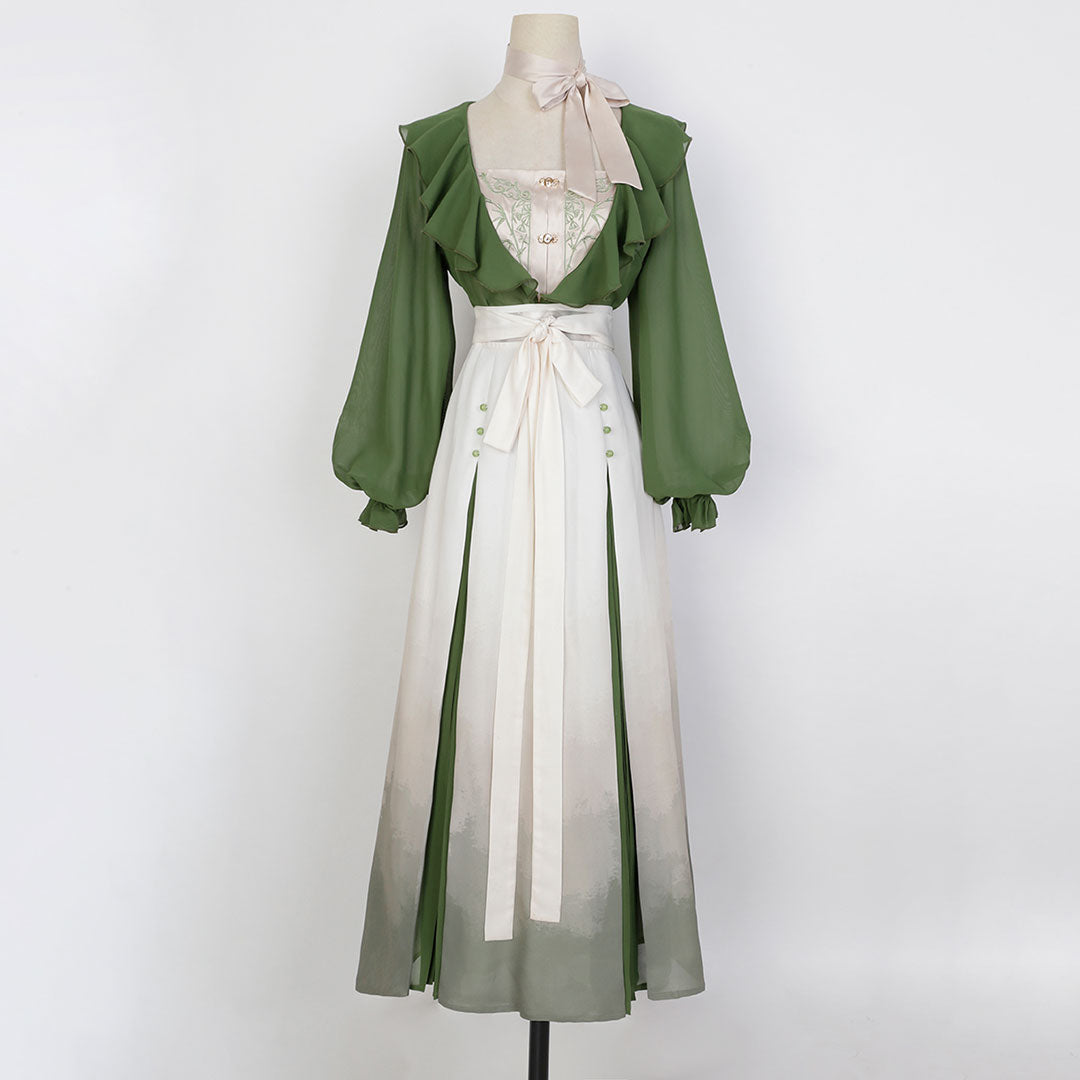 Bamboo Leaf Flower Hanfu Dress Set SE22689
