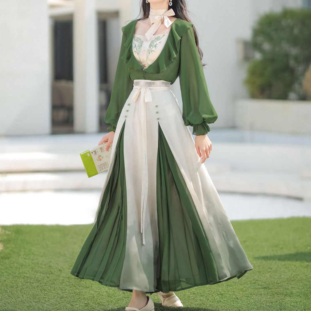 Bamboo Leaf Flower Hanfu Dress Set SE22689