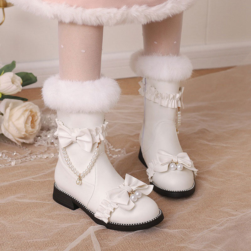 Beaded Bow Flat Boots SE22929