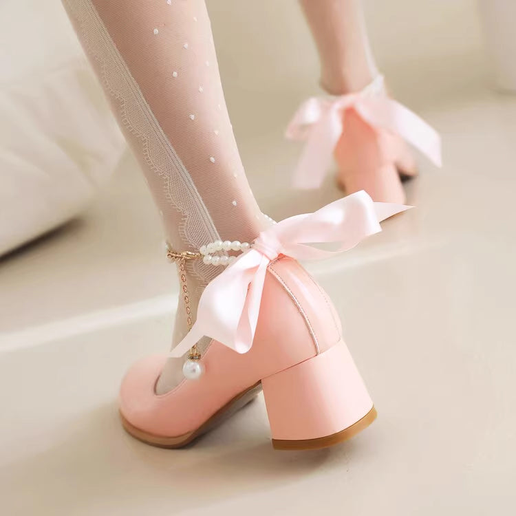 Beaded Bow Heels Shoes SE22953