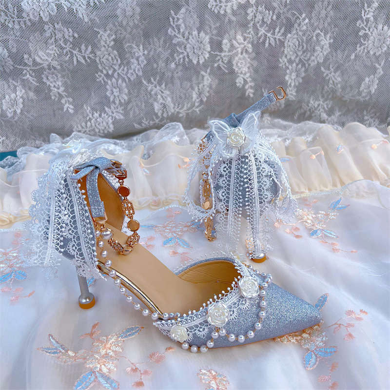 Beaded Floral Lace Heels Shoes SE23406