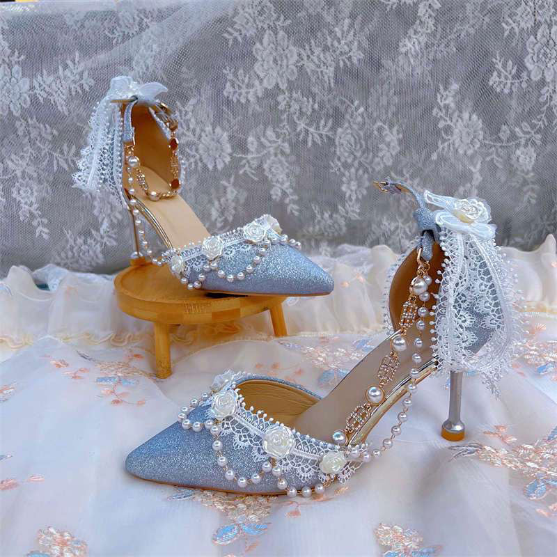 Beaded Floral Lace Heels Shoes SE23406