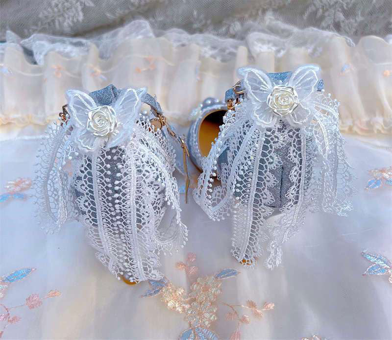 Beaded Floral Lace Heels Shoes SE23406