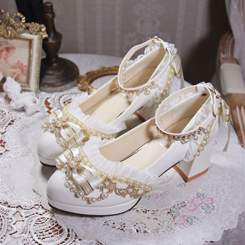Beaded bow Heels Shoes SE23354