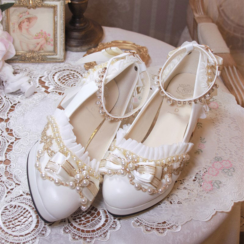 Beaded bow Heels Shoes SE23354