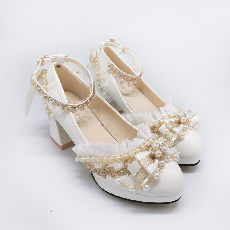 Beaded bow Heels Shoes SE23354