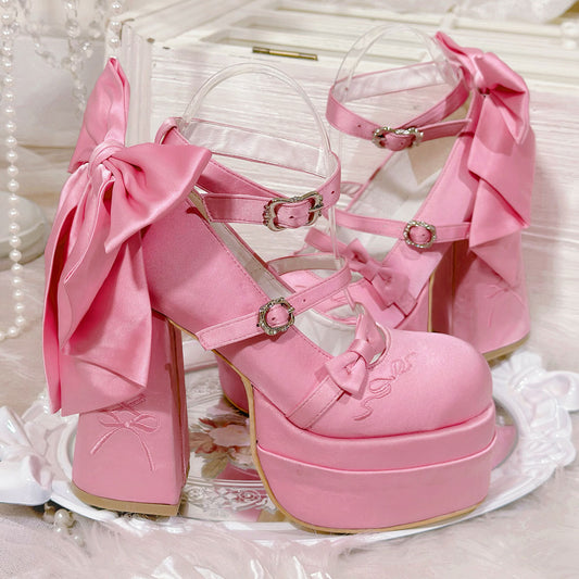 Big Bow Chunky Heels for Party or Wedding SE23496