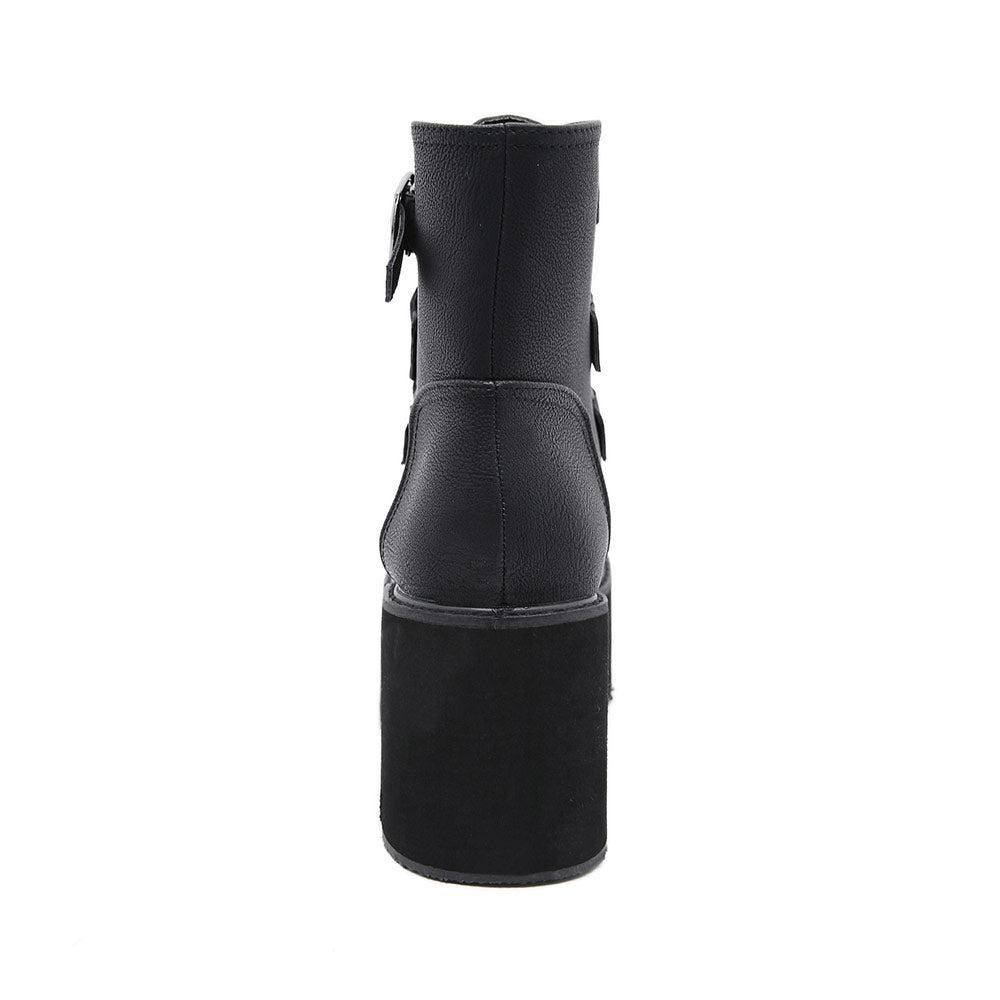 Black Buckle Strap Platform Combat Boots SE23564