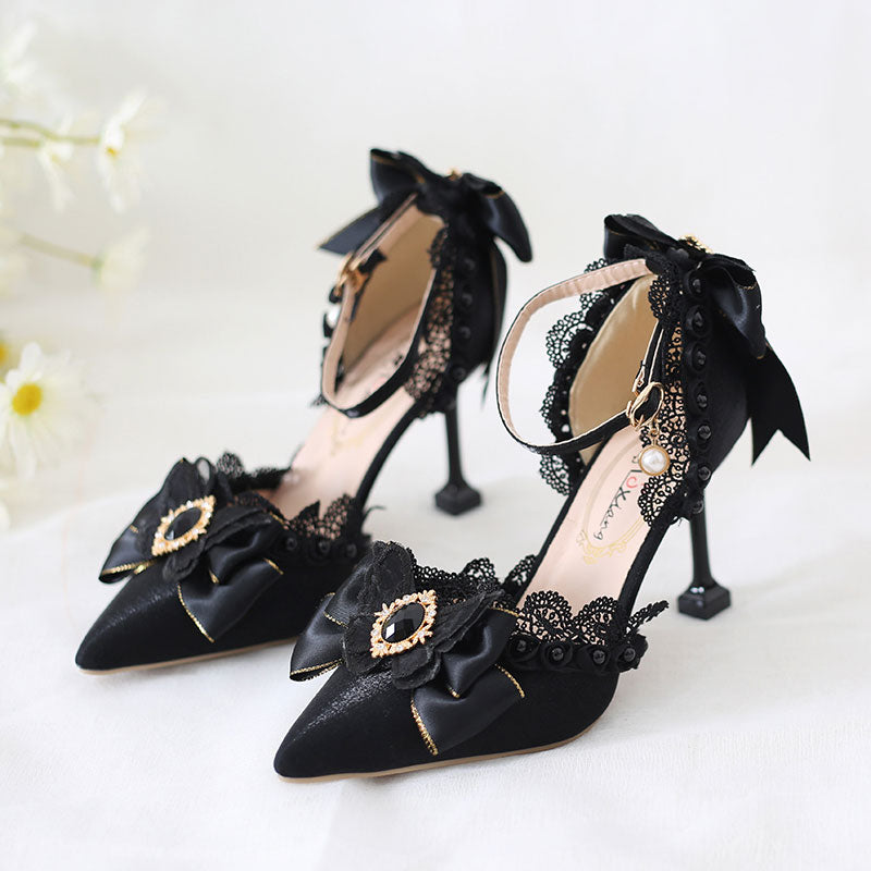 Black Butterfly Lace Bow Heels SE23437