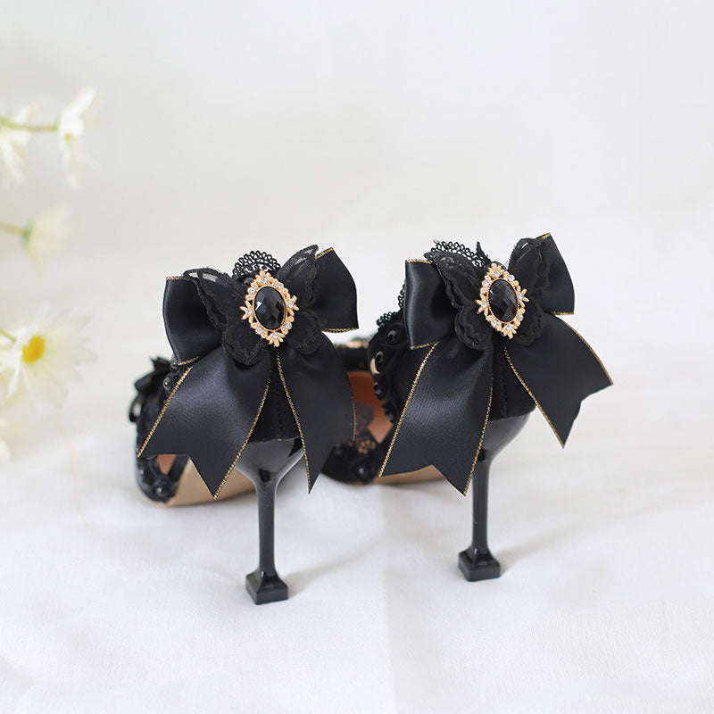 Black Butterfly Lace Bow Heels SE23437