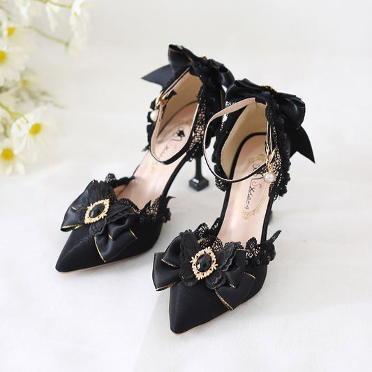 Black Butterfly Lace Heels Shoes SE23541