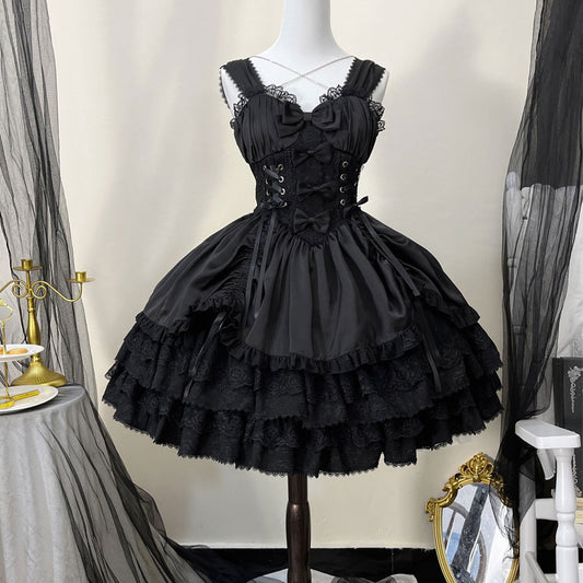 Black Lace Bow Lolita Dress SE23285