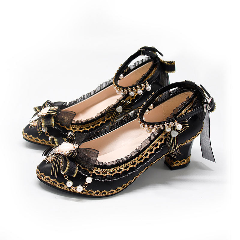 Black Lace Bow Shoes SE23423