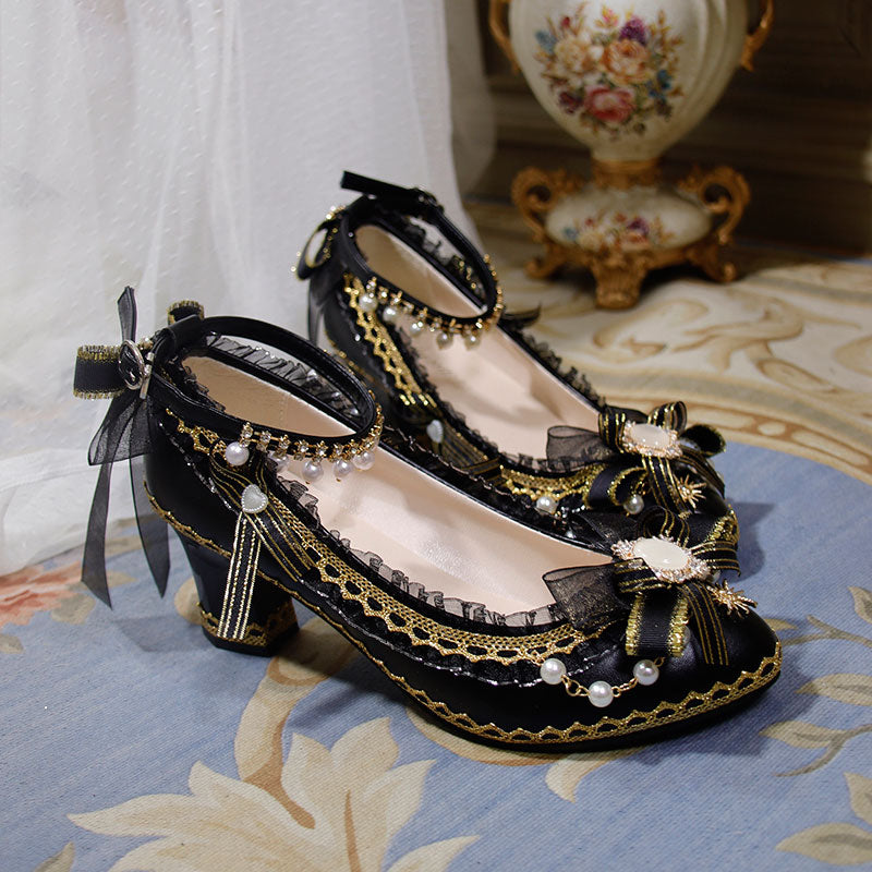 Black Lace Bow Shoes SE23423