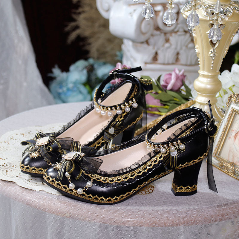 Black Lace Bow Shoes SE23423