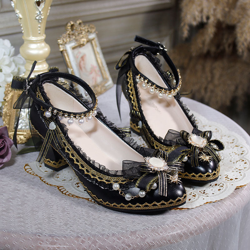 Black Lace Bow Shoes SE23423