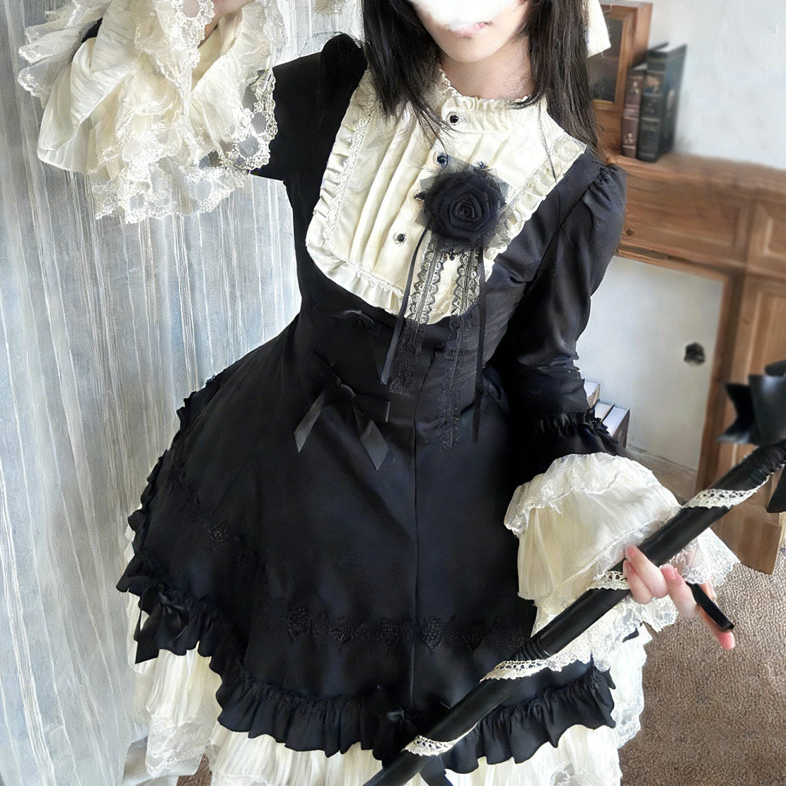 Black Lace Gothic Lolita Dress Set SE23865