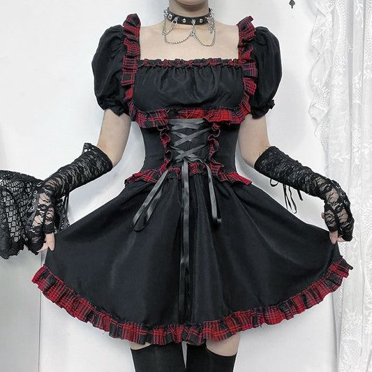 Black Plaid Dress SE23427
