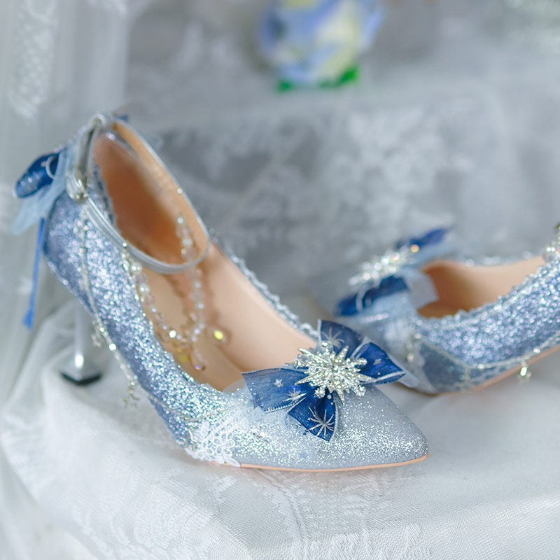 Blue Lolita Flower Heels Shoes SE23640