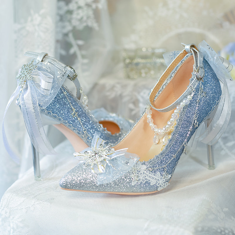 Blue Lolita Flower Heels Shoes SE23640