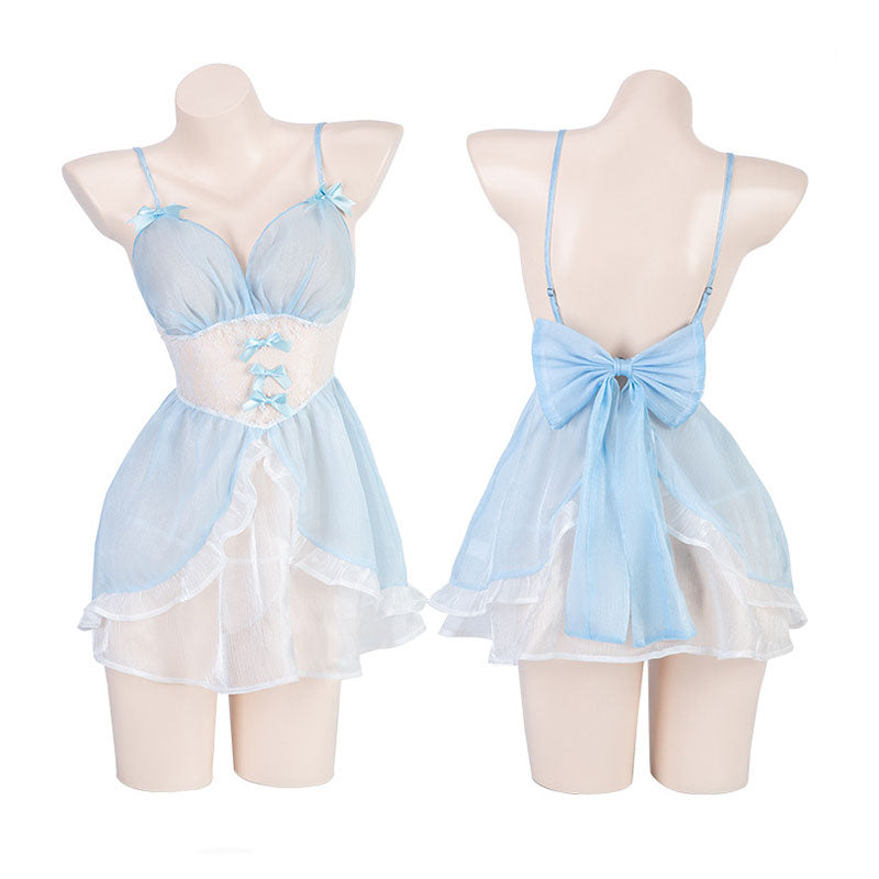 Blue Uniform Dress With Lace Bow SE22906