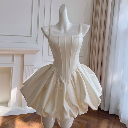 Boned Corset Puff Tulle Dress – Elegant Waist-Slimming Party Gown SE23500