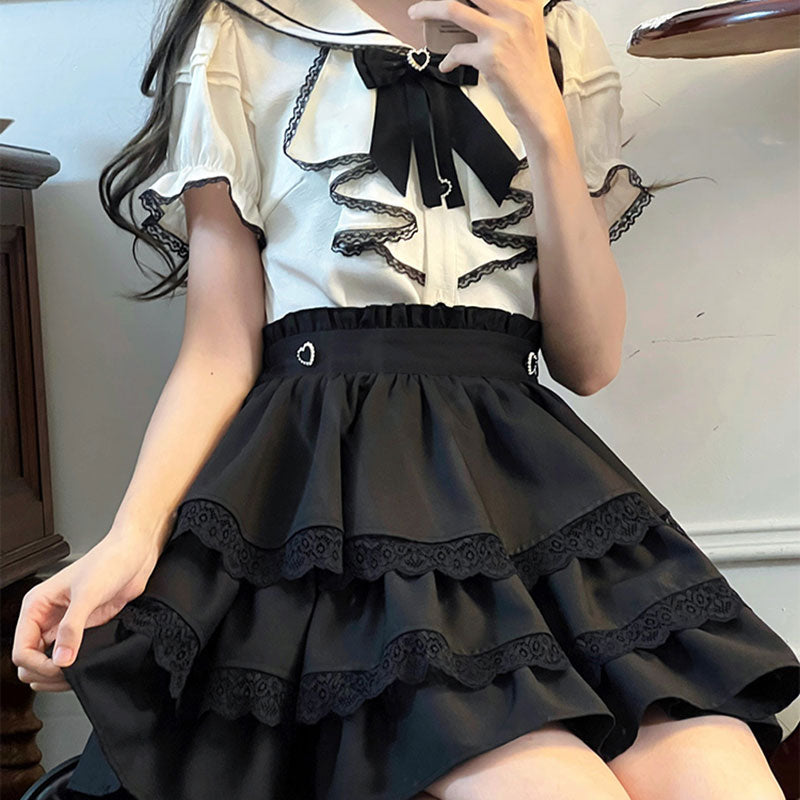 Bow Blouse Skirt Set SE23443