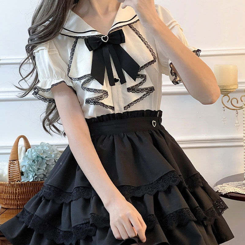 Bow Blouse Skirt Set SE23443
