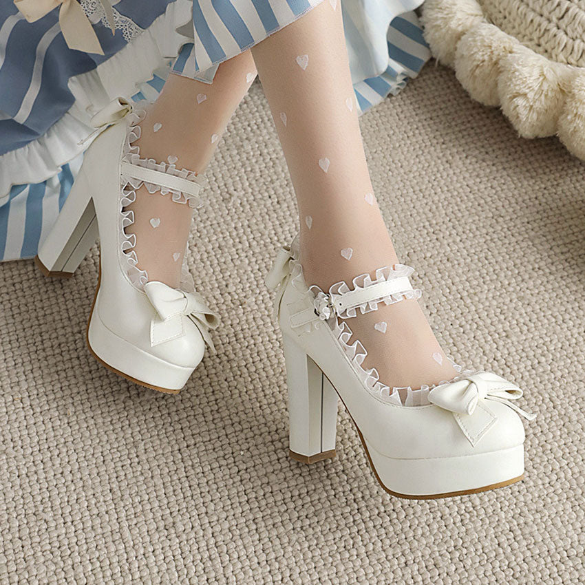 Bow Lace Heels Shoes SE23326